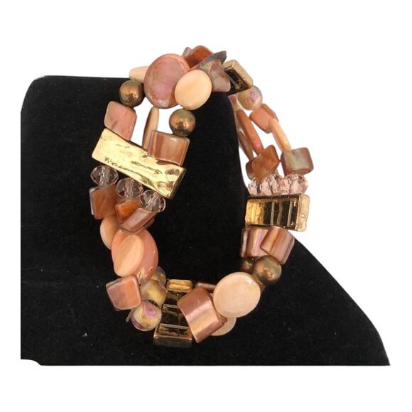 Unique Blend Soft Pink Earthy Brown Tan Beads Expandable Two Bracelet Bundle - Picture 5 of 9